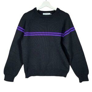 Vintage 80s Moriarty Ski Sweater L Chunky Knit Handmade 100% Wool Black Purple